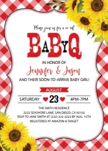 Baby Q Invitation Sunflowers Red: Baby Q Sunflower Invitation Package Red