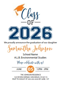 Graduation Invitation Navy Orange: Graduation Invitation Navy Orange