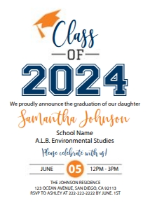 Graduation Invitation Navy Orange design preview