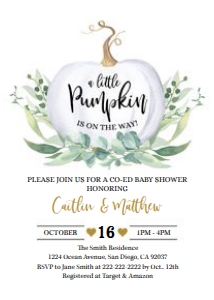 Pumpkin Baby Shower Invitation Greenery: Pumpkin Baby Shower Invitation