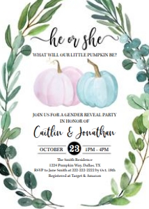 Pumpkin Gender Reveal Invitation design preview