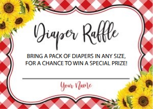 Sunflower Baby Q Diaper Raffle Card: Baby Q Sunflower Invitation Package Red
