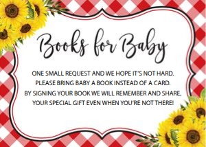 Sunflower Baby Q Book Request Card: Baby Q Sunflower Invitation Package Red