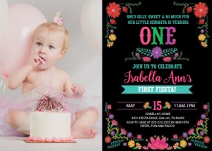 Fiesta Birthday Invitation Photo Senorita Blk: Fiesta Birthday Invitation Photo Blk