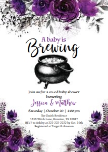 Halloween A Baby is Brewing Invitation 5x7: Halloween Baby Shower Flowers Invitation Package