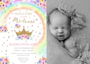 Princess Rainbow Birth Announcement design preview