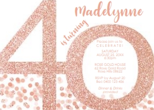 Rose Gold White Confetti 40th Invitation design preview