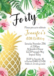 Pineapple Gold Floral Birthday Invitation design preview