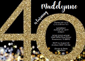 Gold Glitter 40th Invitation Black design preview