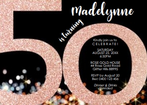 Rose Gold Glitter 50th Invitation design preview