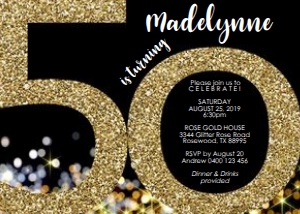 Gold Glitter 50th invitation Black design preview