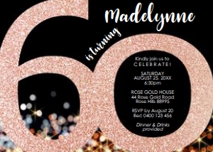 Rose Gold 60th Birthday Invitation Black design preview