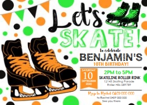 Ice Skating Orange Green Invitation design preview