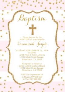 Baby Pink Gold Confetti Baptism Invitation design preview