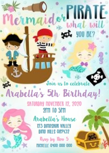 Mermaid Pirate Party Invitation Pink design preview