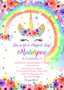 Rainbow Unicorn Bright Invitation: Rainbow Unicorn Bright Invitation