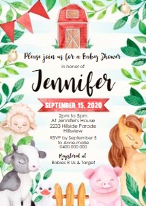 Farm Animals Baby Shower Invitation Blue design preview