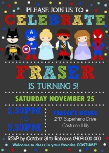Superhero Pirate and Princess Grey Invitation design preview