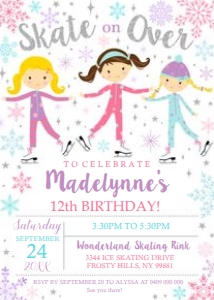 Ice Skating Girls White Invitation design preview