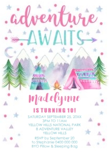 Camp Adventure Girl Invitation design preview