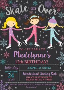 Ice Skating Girls Grey Invitation design preview