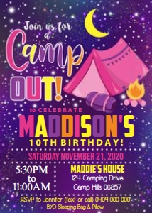 Camp Stars Girl Invitation design preview