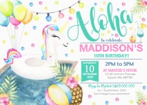 Aloha Unicorn Float Pool Party Invitation design preview