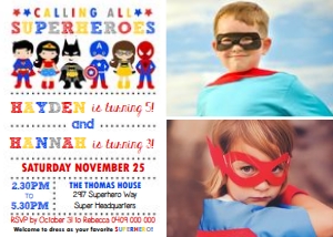 Superhero Sibling Photo Invitation design preview