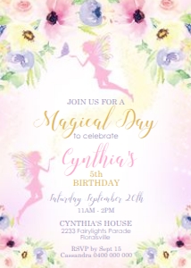 Fairy Floral Pink Purple Invitation design preview