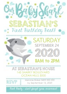 Shark Baby Green Birthday Invitation design preview