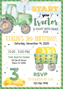 Tractor Birthday Invitation design preview