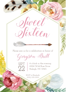 Boho Sweet 16 Invitation_Pastel design preview
