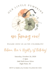 Little Pumpkins_Triplets_1st Bday Invitation design preview