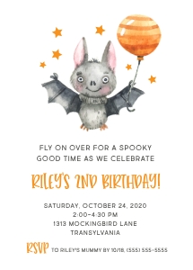 Halloween Birthday Invitation_Bat with Balloon design preview
