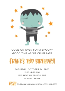 Cute Frankenstein Birthday Party Invitation design preview