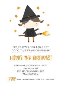 Cute Witch Birthday Party Invitation design preview