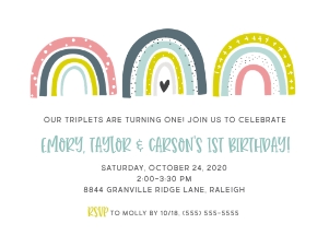 Rainbow Triplets Birthday Invitation design preview