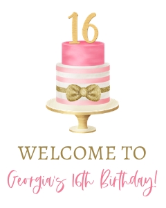 Pink & Gold 16th Birthday_Welcome Sign design preview