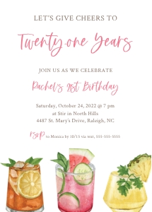 Cocktails_Cheers to 21 Years_Invitation: Cocktails_Cheers to 21 Years_Invitation