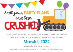 Bulldozer Change of Plans Announcement design preview