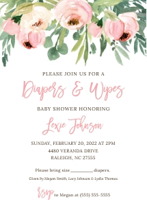 Watercolor Roses Diaper & Wipes Shower Invitation design preview