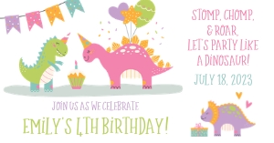 Girl Dino Birthday Party FB Cover: Girl Dino Birthday Party FB Cover