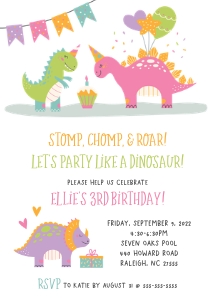 Girl Dino Birthday Invitation design preview