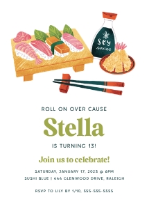 Sushi Birthday Party Invitation: Sushi Birthday Party Invitation