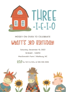 Three-i-e-i-o Barn Birthday Invitation design preview
