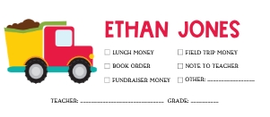 Dump Truck School Money Envelope design preview