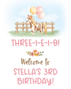 Three-i-e-i-o Horse Birthday Welcome Sign_Girl design preview