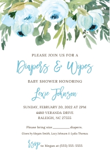 Watercolor Roses Diaper & Wipes Shower Invitation_Blue: Watercolor Roses Diaper & Wipes Shower Invitation_Blue