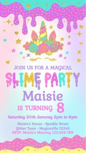 The Slime Temple – Unicorn Slime Party Phone Invite design preview