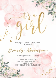 0074 It's a Girl Baby Shower Invitation design preview